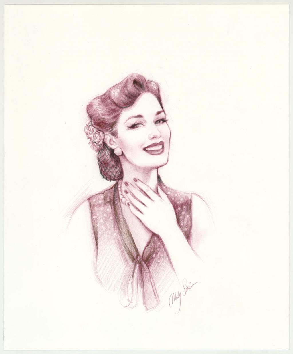 Illustration originale intitulée "Moni LeFleur - Maly Siri - Crayon sur papier - 3119