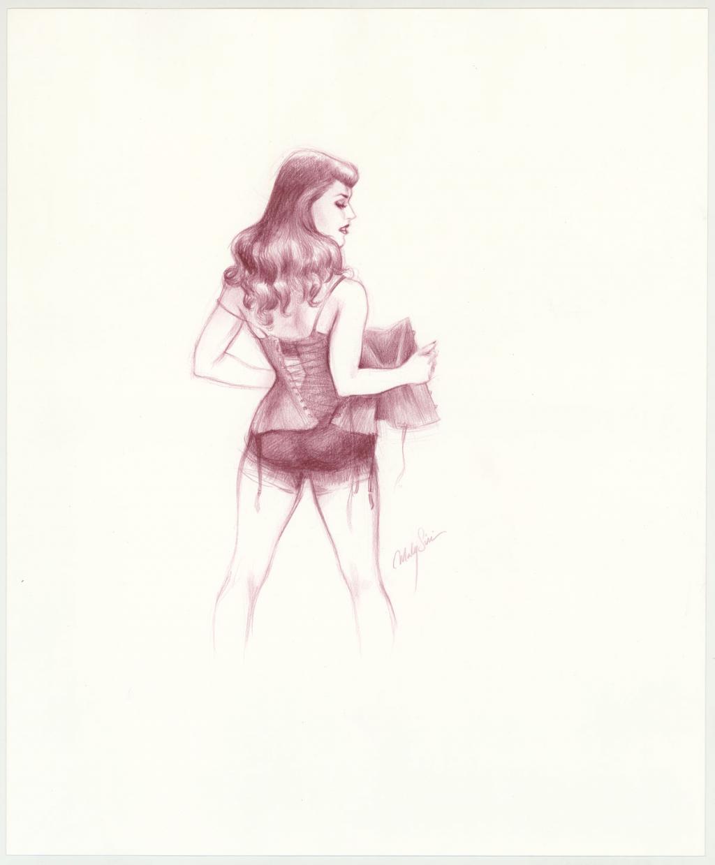 Illustration originale intitulée "Take off that corset - Maly Siri - Crayon sur papier - 3120