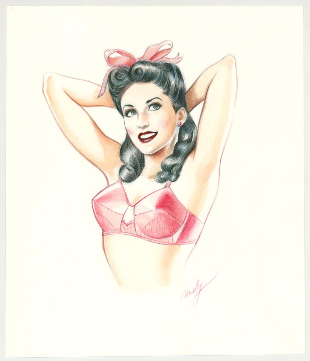 Illustration originale intitulée "Suzette's Victory Rolls - Maly Siri - Aquarelle et crayon sur papier - 3124