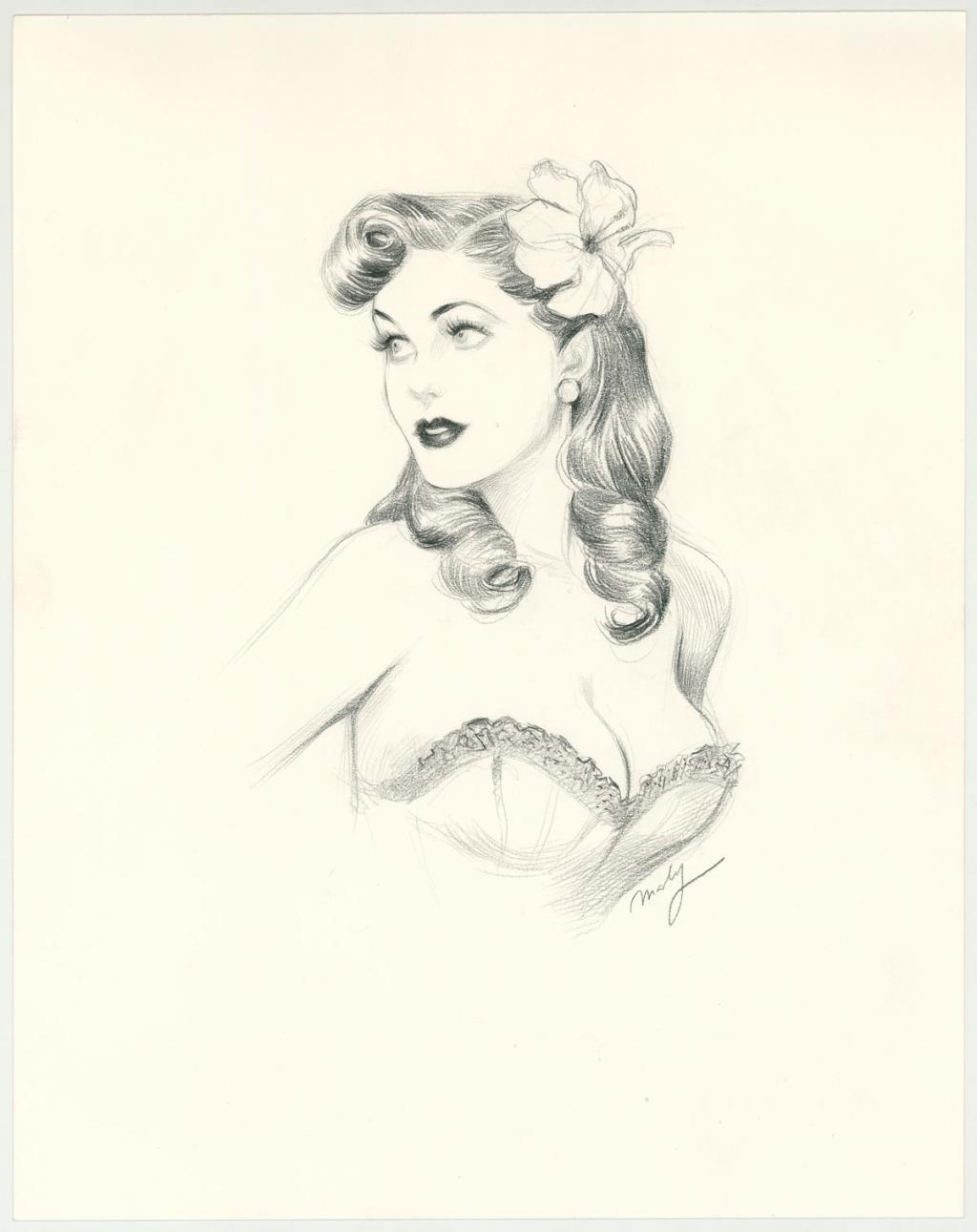 Illustration originale intitulée "Lovely Diana - Maly Siri - Crayon sur papier - 3126