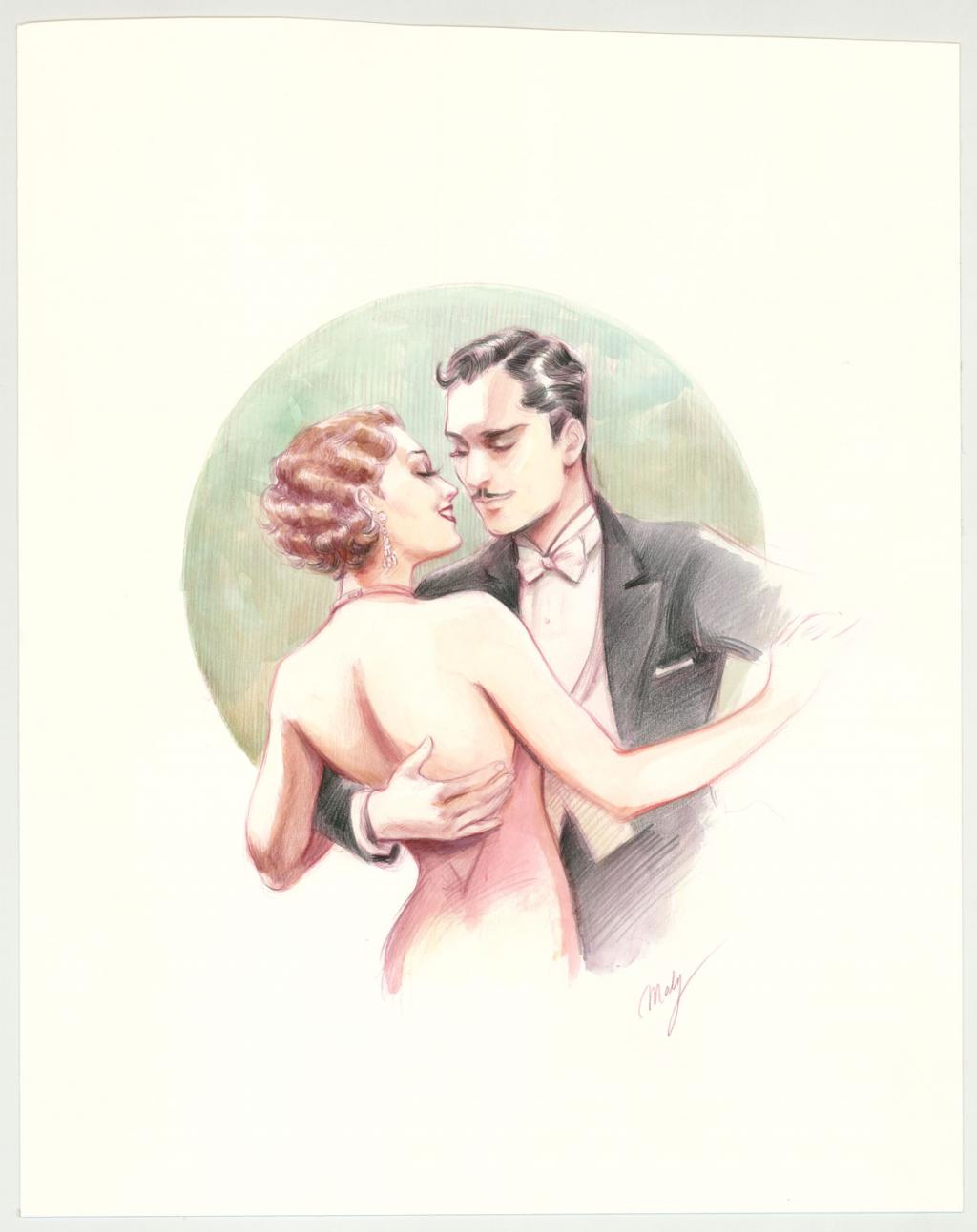 Illustration originale intitulée "Dancing couple - Maly Siri - Aquarelle et crayon sur papier - 3129
