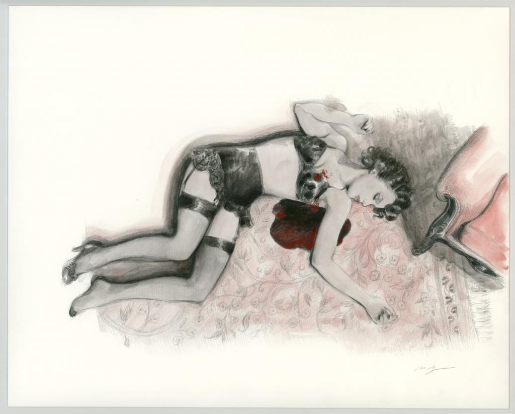 Illustration originale sur papier Art Board,  intitulée "Macabre découverte - Maly Siri - Acrylique, encre de Chine et crayon sur papier - 3133