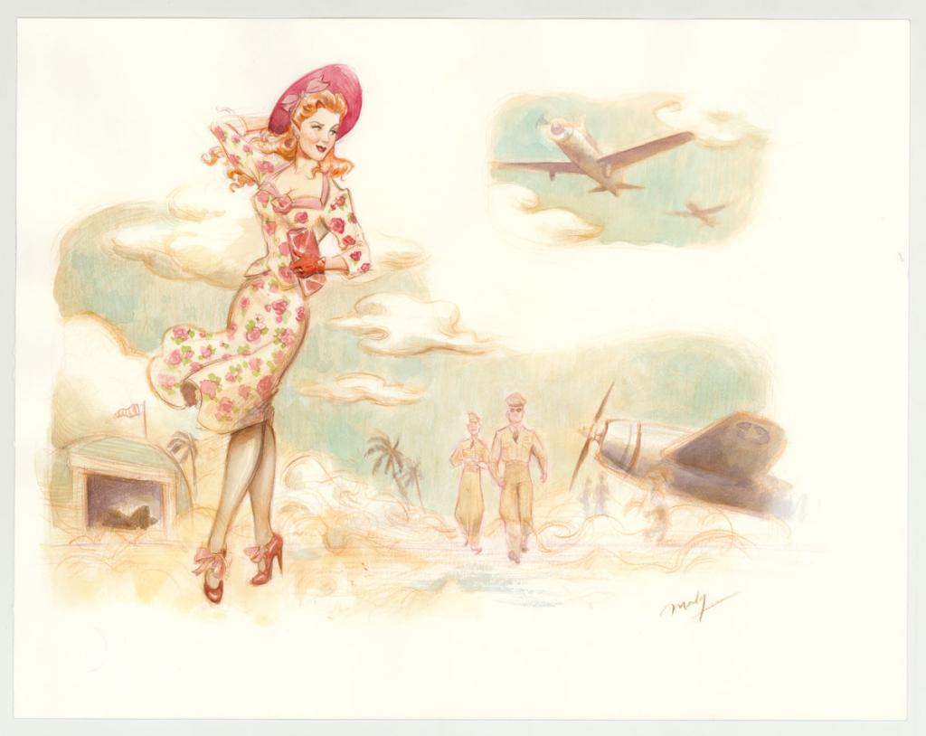 Illustration originale intitulée "The Tarmac - Maly Siri - Aquarelle et crayon sur papier - 3137