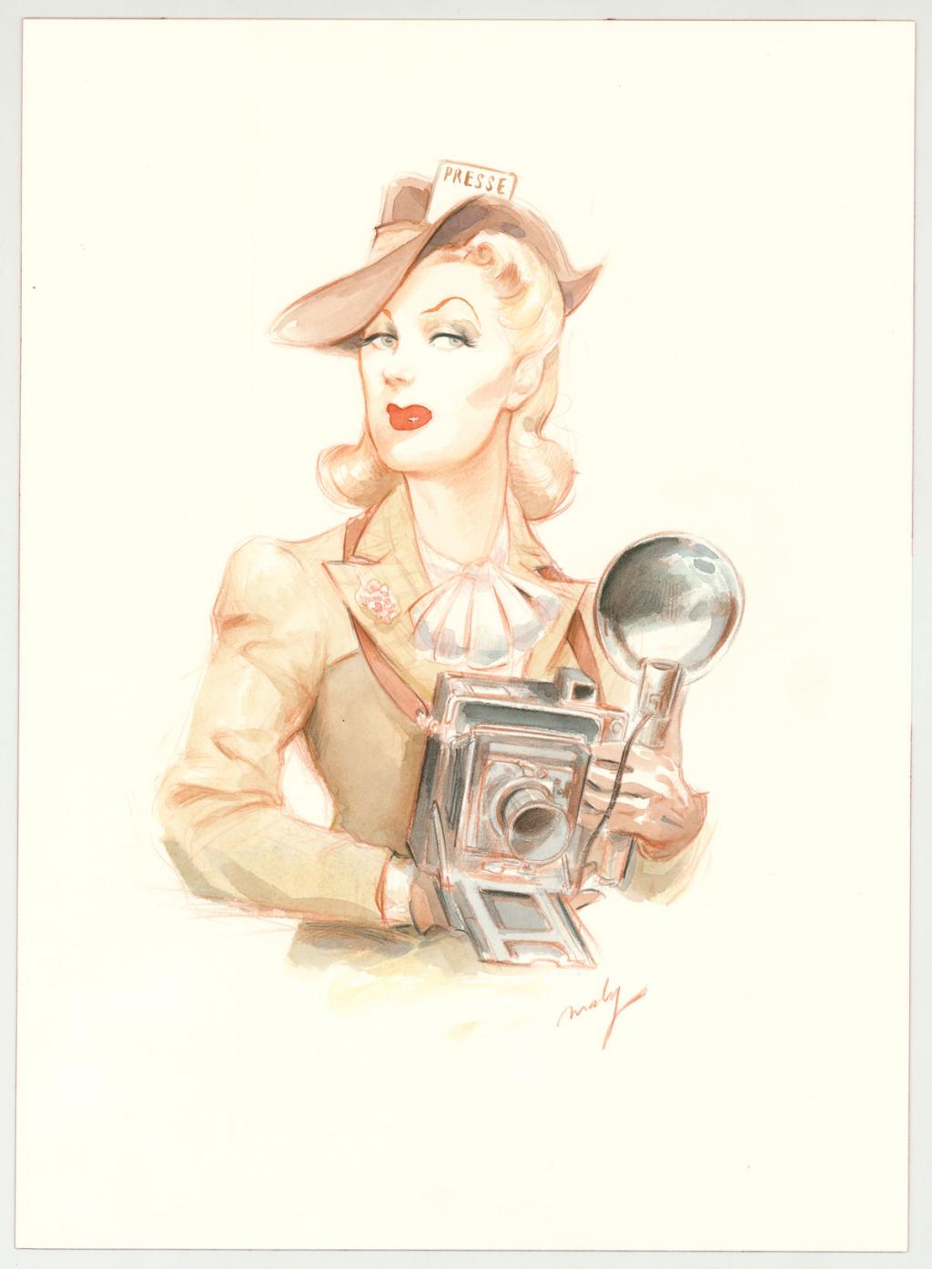 Illustration originale intitulée "Die wilde Gans (Frau Von Hammerstein) - Maly Siri - Aquarelle et crayon de couleur sur papier - 3142