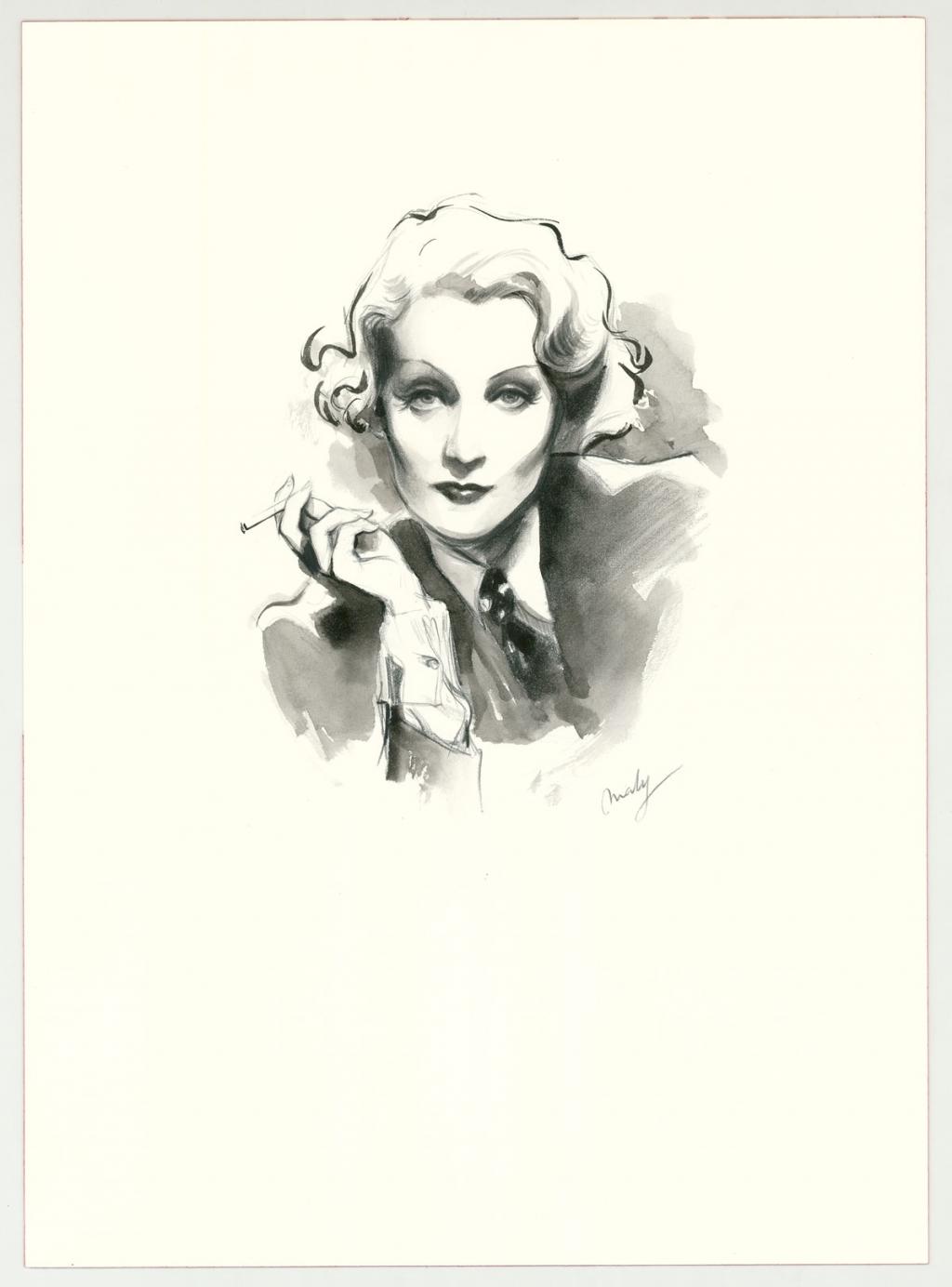 Illustration originale intitulée "Marlene Dietriech sketch - Maly Siri - Encre de Chine et crayon sur papier - 3145