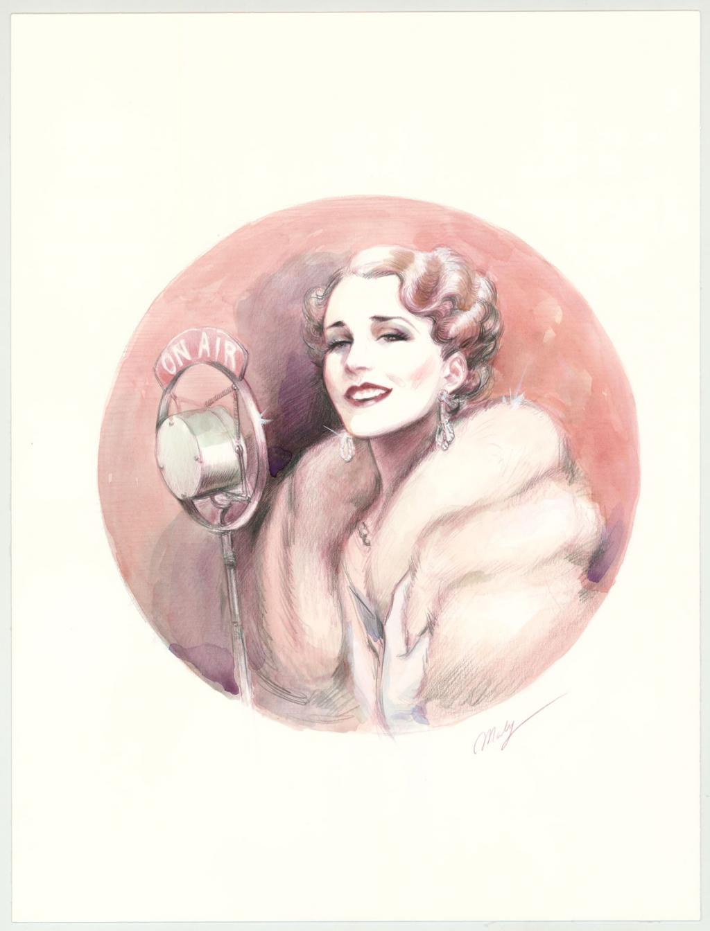 Illustration originale intitulée "Singing Gloria - Maly Siri - Aquarelle et crayon sur papier - 3146