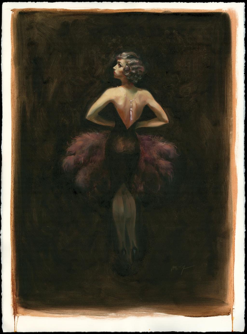 Illustration originale intitulée "The Lavender Tease - Maly Siri - Huile sur papier - 3147