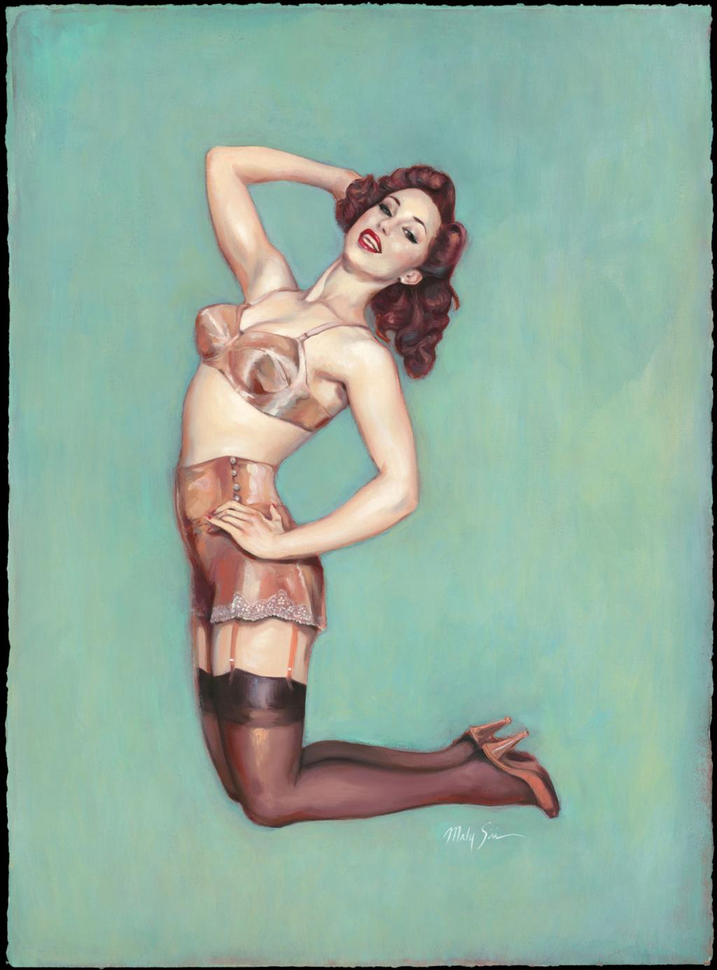 Illustration originale intitulée "My Silk-charmeuse Panties - Maly Siri - Acrylique et huile sur papier - 3148