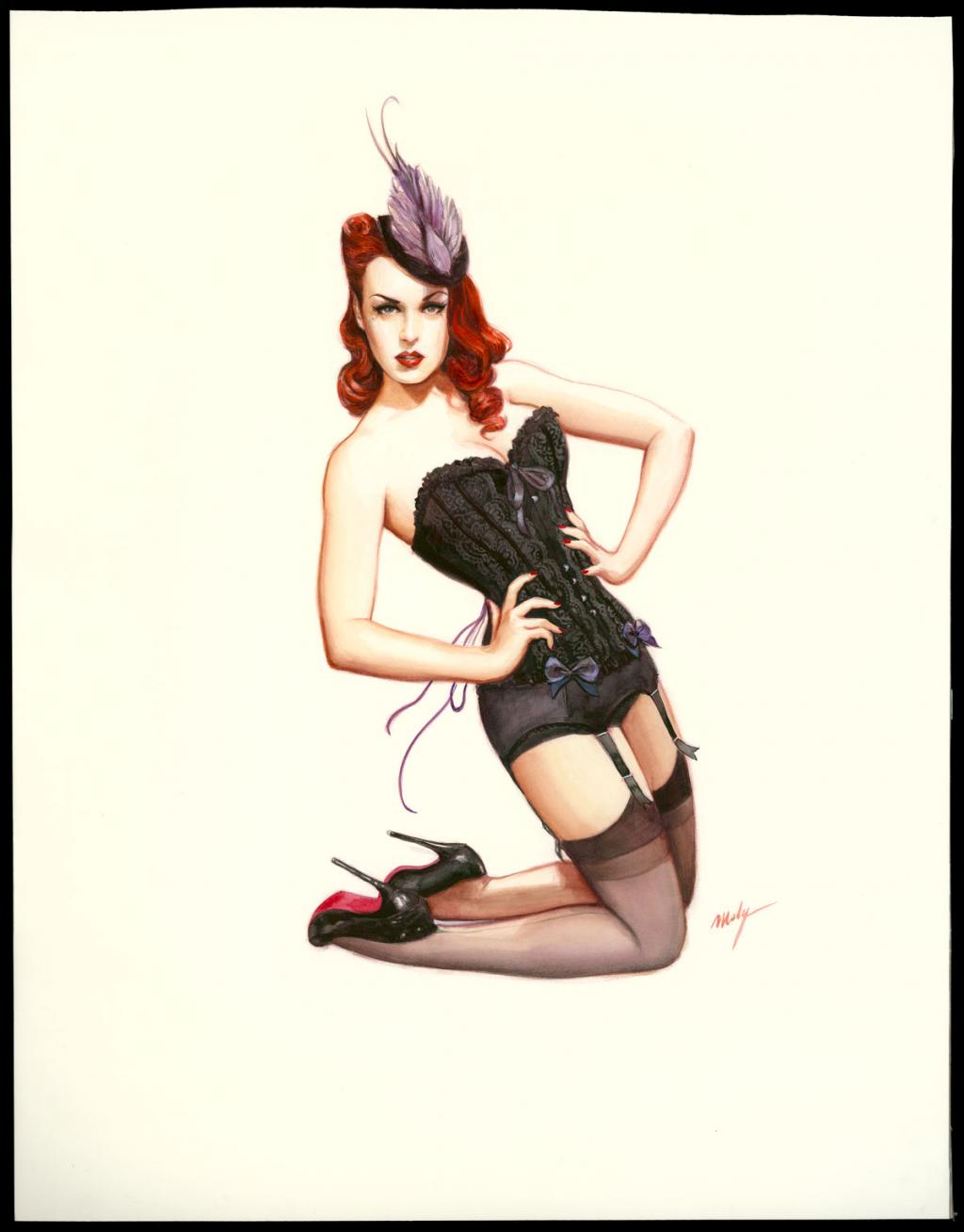 Couverture originale sur papier Art Board,  intitulée "The bad girl - Maly Siri - Aquarelle et crayon sur papier - 3150
