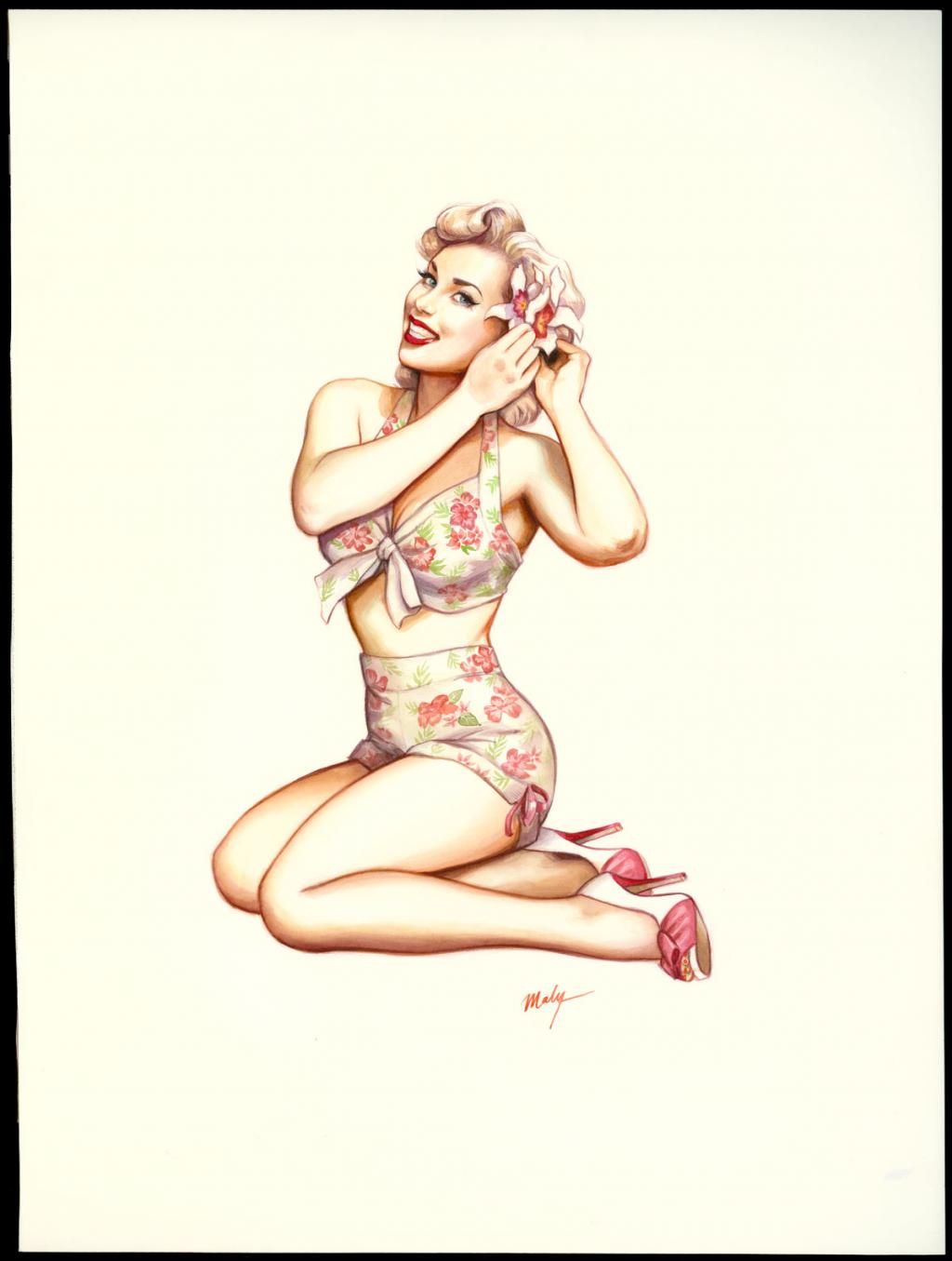 Couverture originale sur papier Art Board,  intitulée "The good girl - Maly Siri - Aquarelle et crayon sur papier - 3151