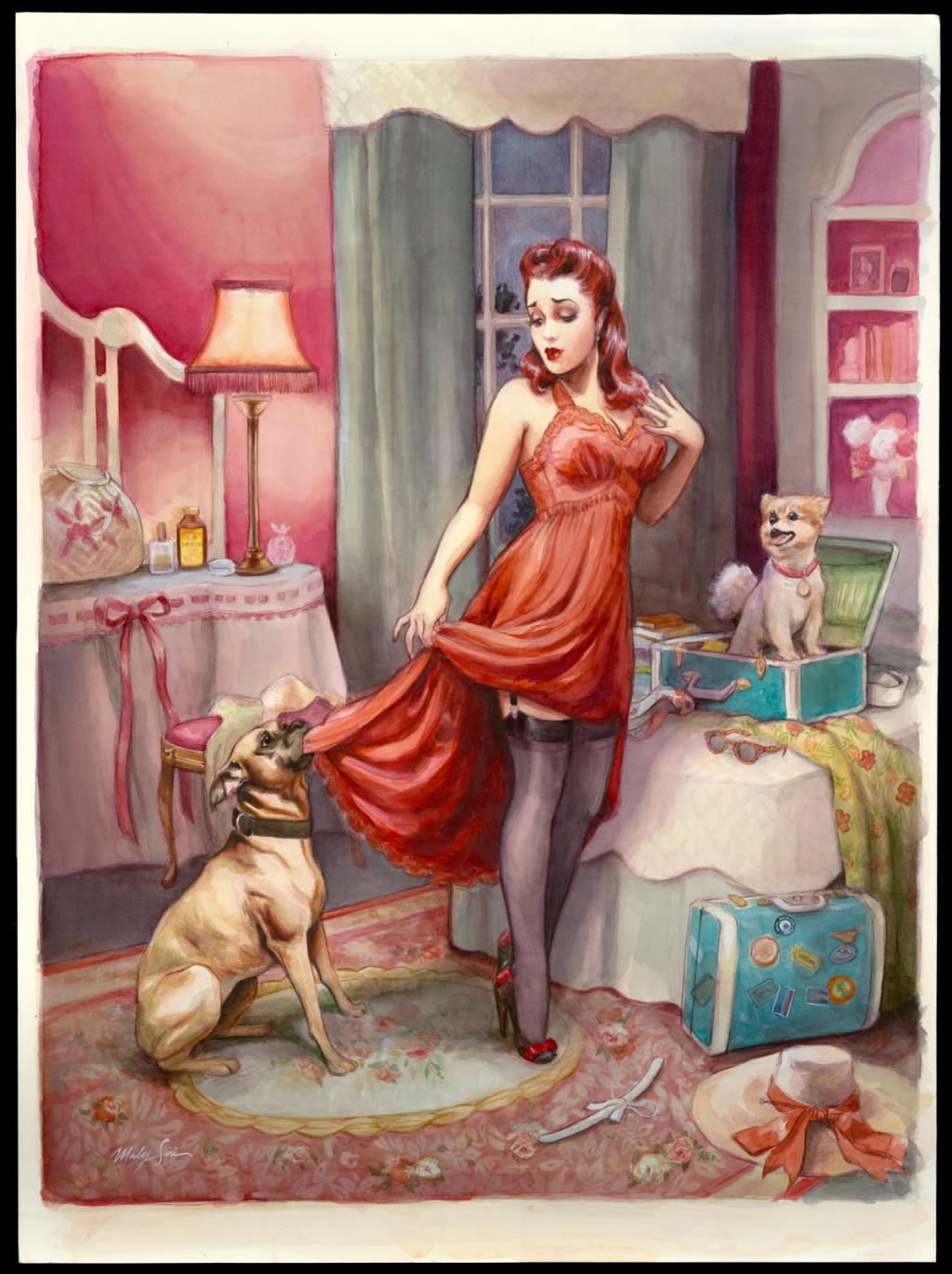 Illustration originale sur papier Art Board,  intitulée "Don't go away Mommy - Maly Siri - Aquarelle et crayon sur papier - 3171