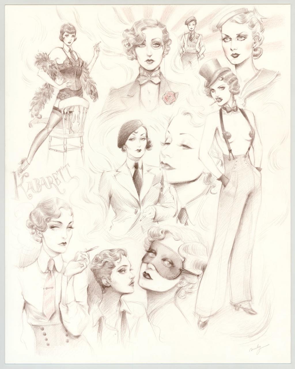 Illustration originale intitulée "Planche Kabaret Berlinois - Maly Siri - Aquarelle et crayon sur papier - 3172