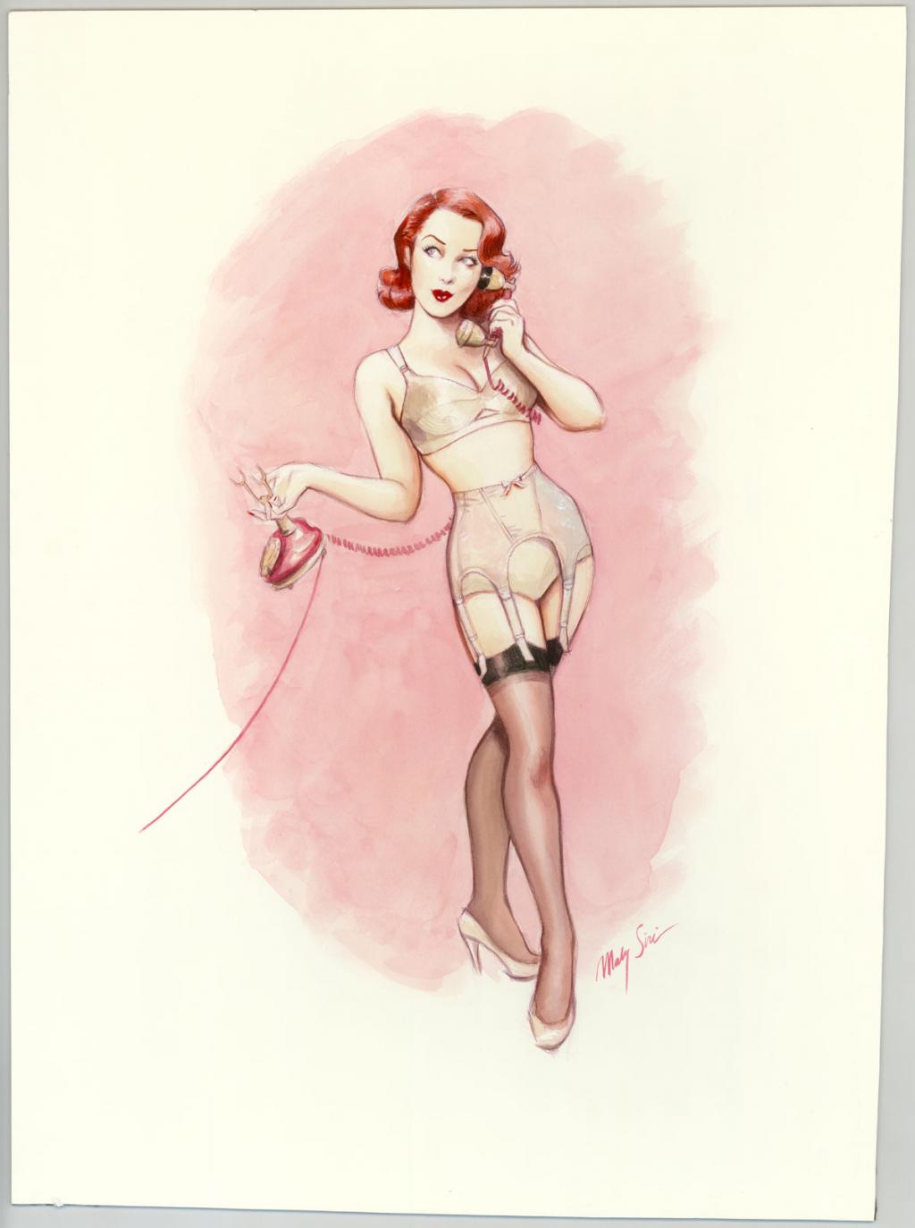 Illustration originale sur papier Art Board, intitulée "Pretty good - Maly Siri - Aquarelle et crayon sur papier - 3175