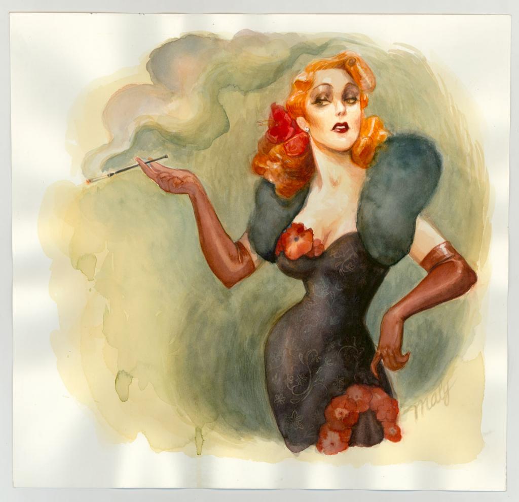 Illustration originale intitulée "Rita la Vamp - Maly Siri - Aquarelle sur papier - 3179