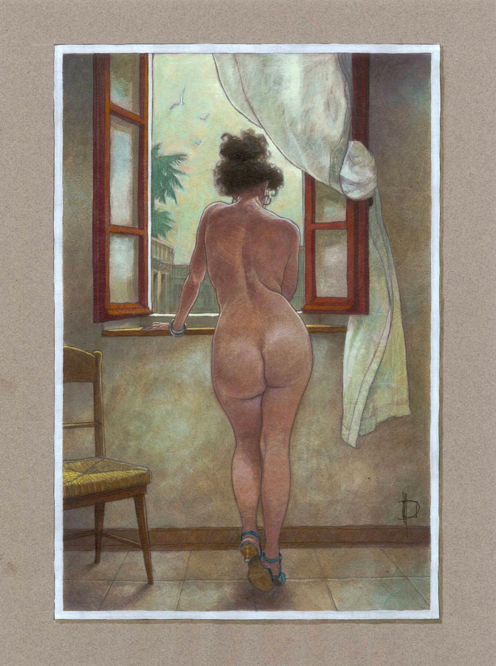 Illustration originale, Mariela ? Nu IV, 2015 - Miguelanxo Prado - Crayon noir et acrylique sur papier - 3761