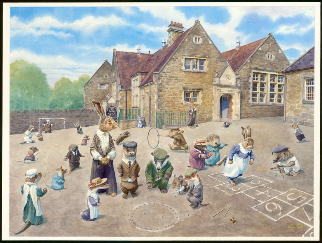 Illustration originale, "School Playground - Christopher Dunn - Aquarelle sur papier - 3386