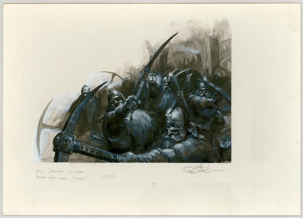 Illustration originale "Miners" issue du livre "Dwarf Army Book - Paul Dainton - Acrylique et encre de Chine sur papier - 3295