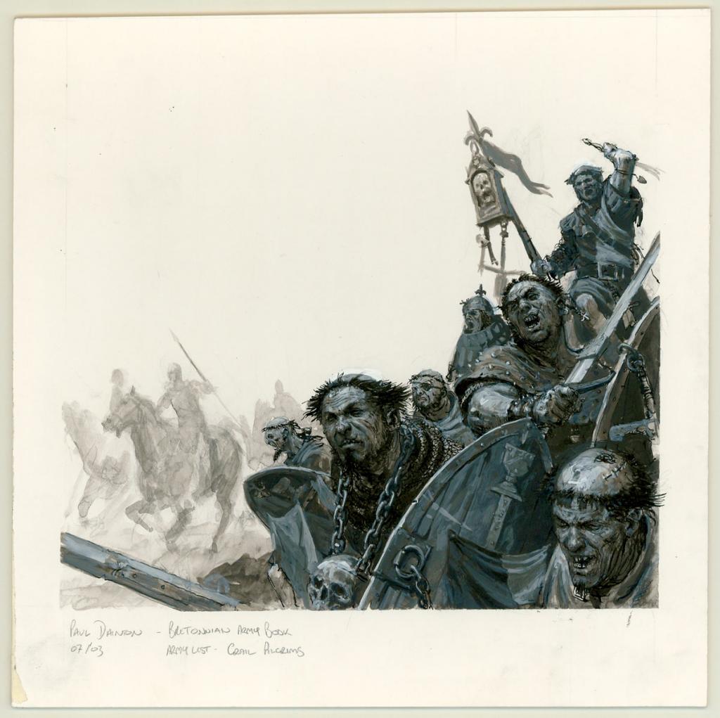 Illustration originale "Bretonnians Army - Grail Pilgrims - Paul Dainton - Acrylique et encre de Chine sur papier - 3304