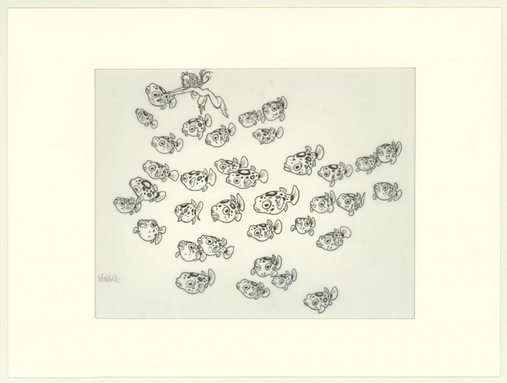 illustration originale, nymphe et poissons - Claire Wendling - Feutre indélébile sur rhodoïde transparent - 3327