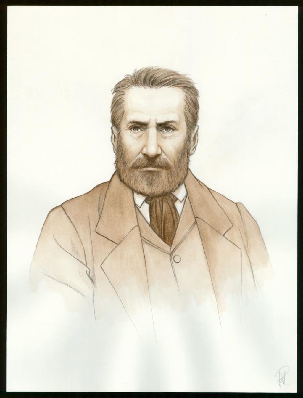 Illustration originale 34 - Portrait de Victor Hugo - Laurent Paturaud - Aquarelle et crayon de couleur sur papier - 3383