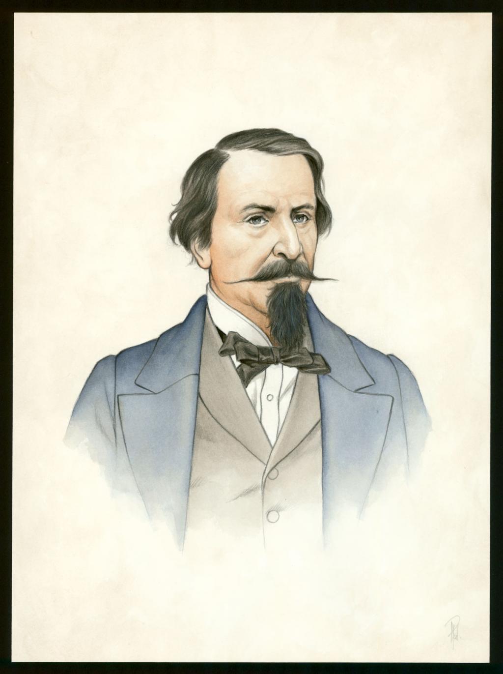 Illustration originale 35 - Napoléon III, portrait couleur - Laurent Paturaud - Aquarelle et crayon de couleur sur papier - 3380