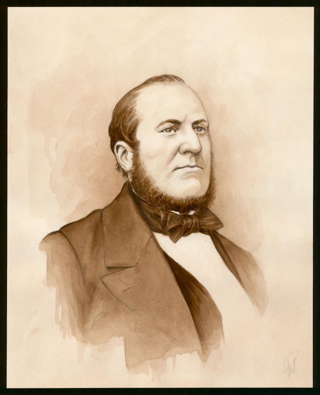 Illustration originale 30 - Portrait du baron Hausmann - Laurent Paturaud - Aquarelle et crayon de couleur sur papier - 3377