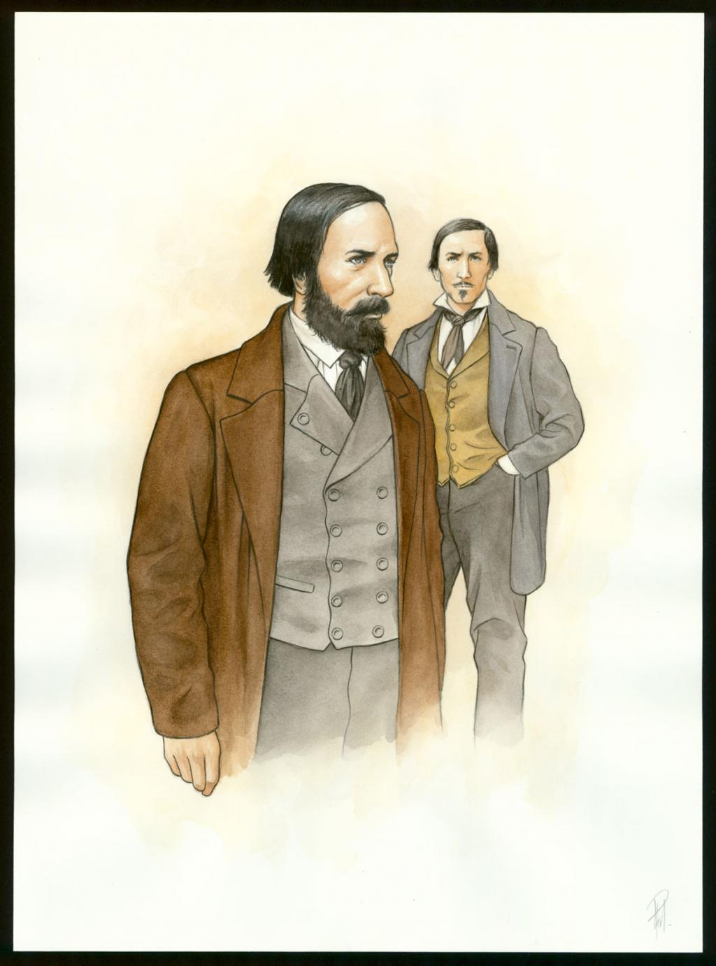 Illustration originale 36 - Les frères Auguste et Charles Vacquerie - Laurent Paturaud - Aquarelle et crayon de couleur sur papier - 3374