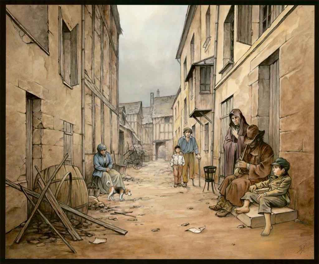 Illustration originale 11 - Les Misérables scène 2 - Laurent Paturaud - Aquarelle et crayon de couleur sur papier - 3406