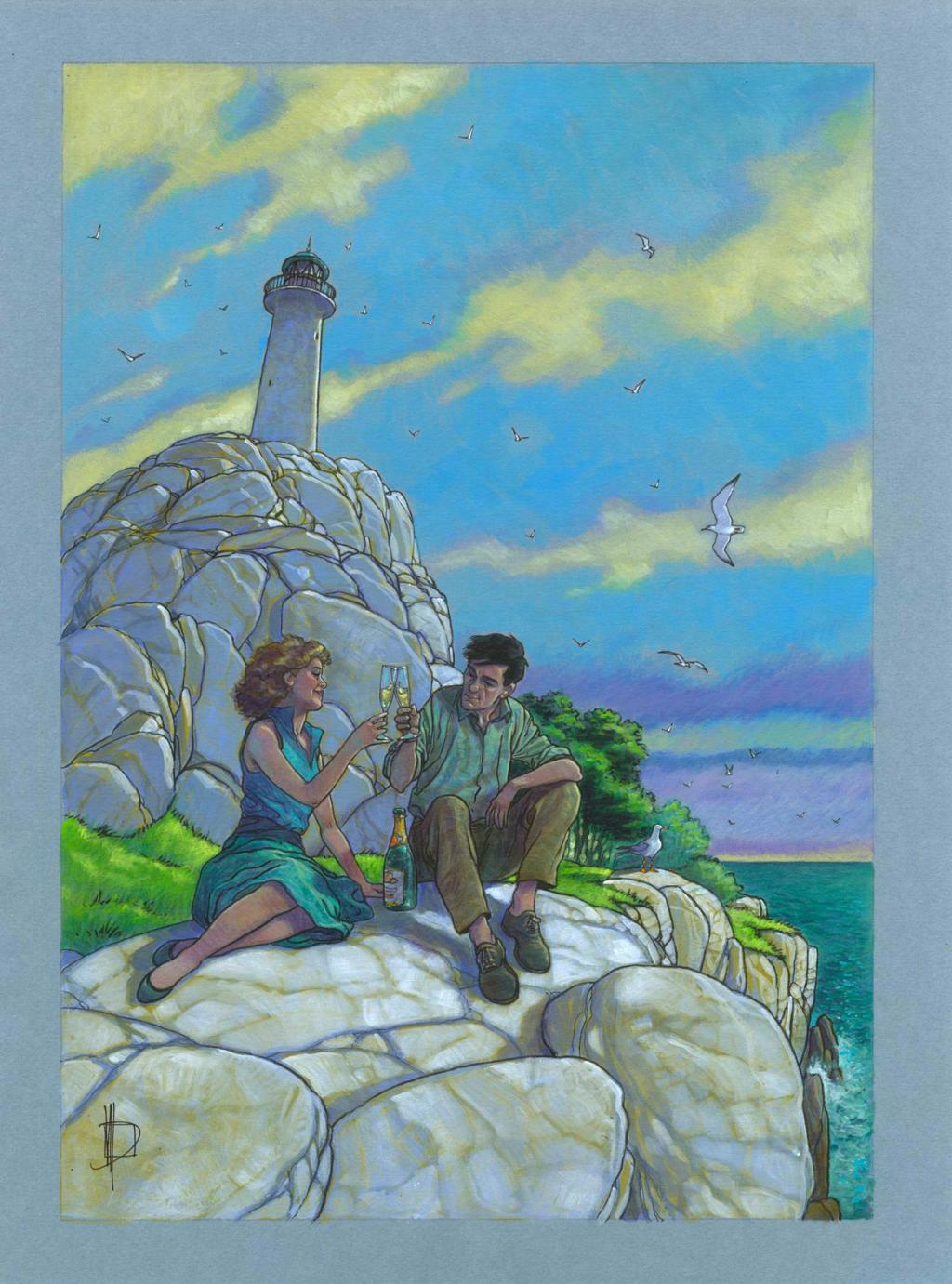 Illustration originale, Ana et Raul, réalisée pour l'affiche du festival BDBulles 2016 - Miguelanxo Prado - Encre et acrylique sur papier teinté - 3771