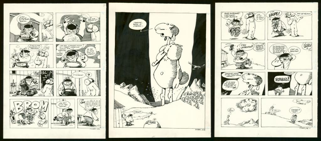 histoire complète du gag 165 en 3 planches originales - F'murr - Encre de Chine sur papier - 3405