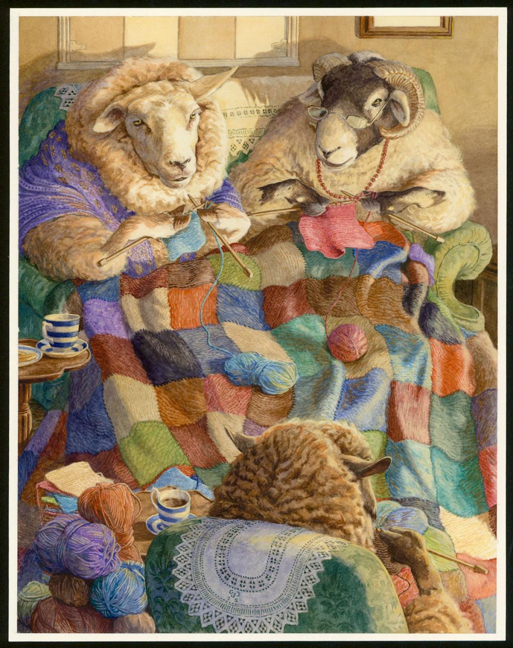 Illustration originale, "Knitting Circle - Christopher Dunn - Aquarelle sur papier - 3368