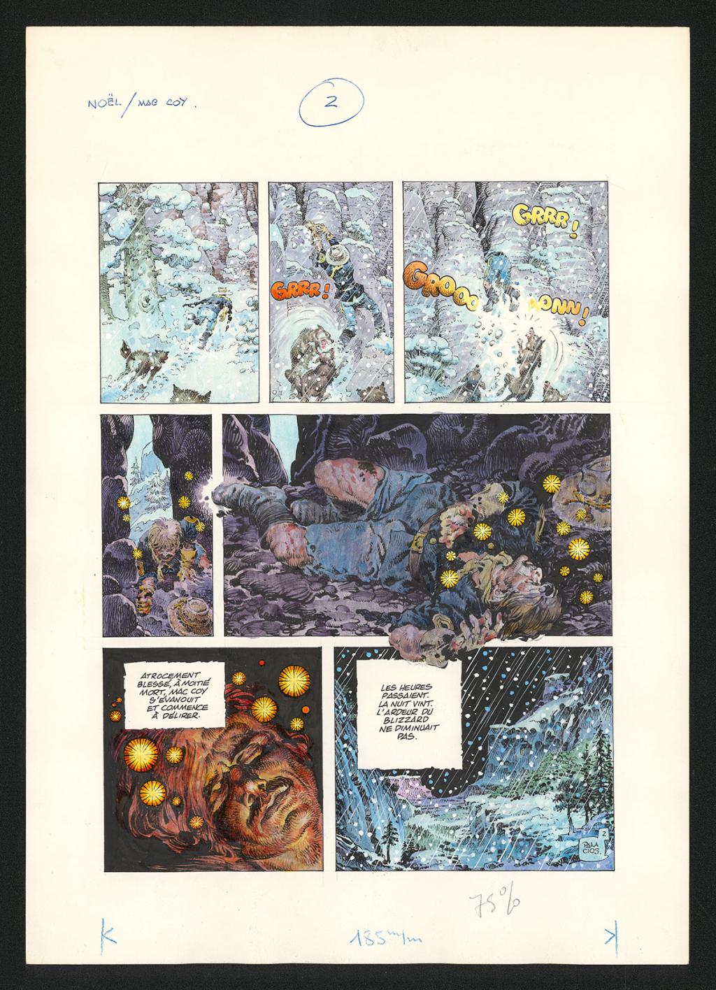 Planche originale n°2 d'une histoire courte intitulée Le Pire Noël de Mac Coy publiée dans un numéro de Pilote et Charlie - Antonio Hernandez Palacios - Encre de couleur et encre de Chine sur papier - 4484