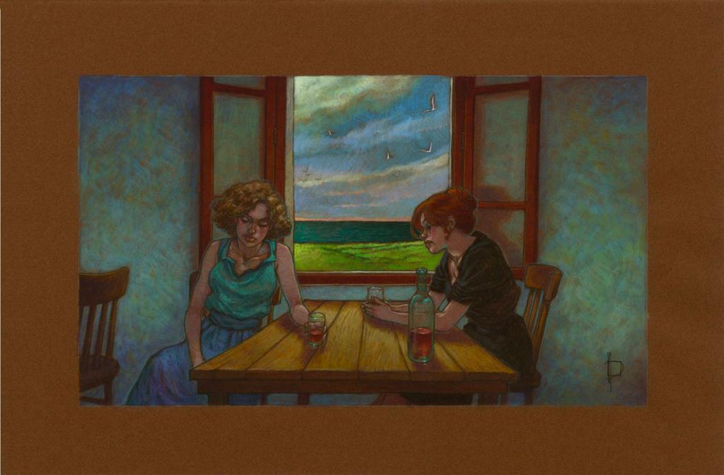 Illustration originale, Ana et Sara en train de boire, 2016 - Miguelanxo Prado - Acrylique et crayon sur papier - 3769