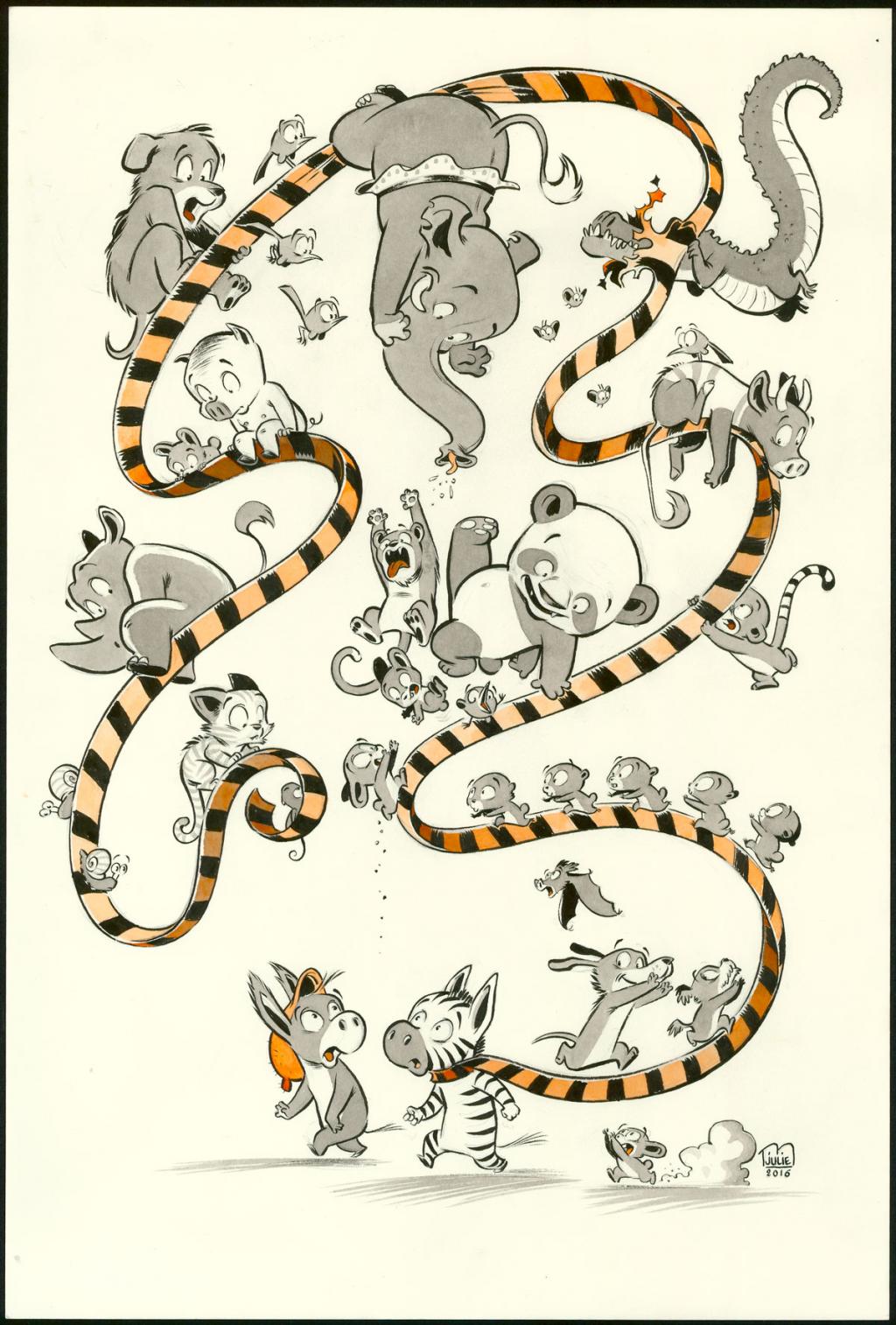 Illustration originale - Julie M - Encres de couleur sur papier - 5517