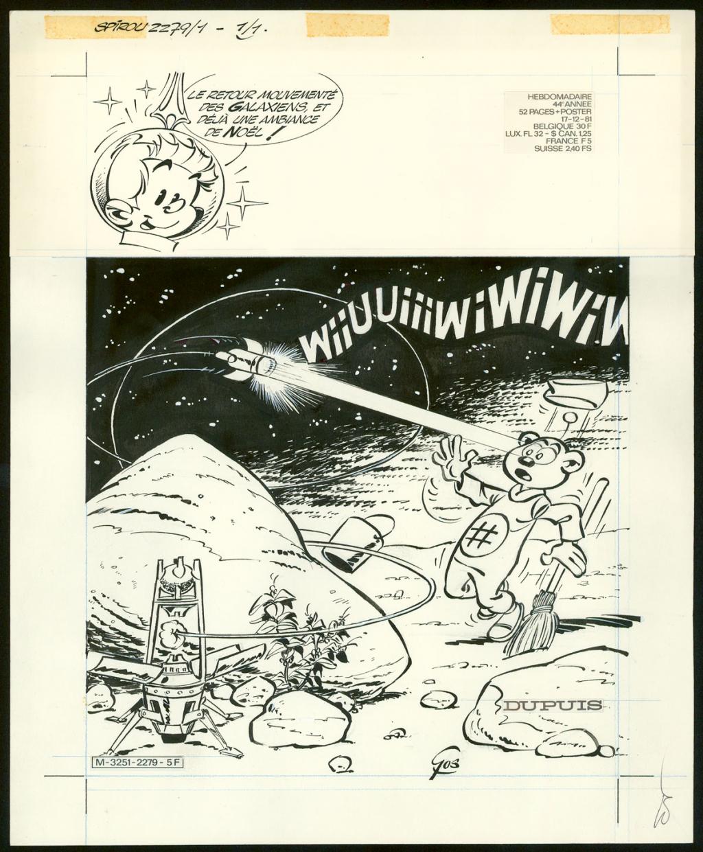 Couverture originale du journal de Spirou n°2279 du 17 décembre 1981 - Roland Gos - Encre de Chine sur papier - 5047