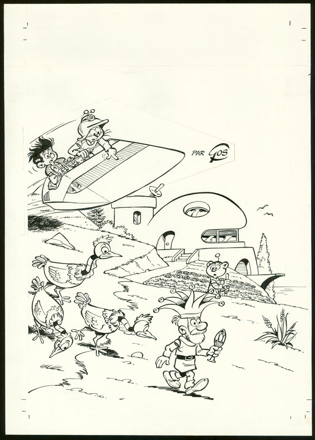 Illustration originale, projet de couverture. Une rustine - Roland Gos - Encre de Chine sur papier - 5058