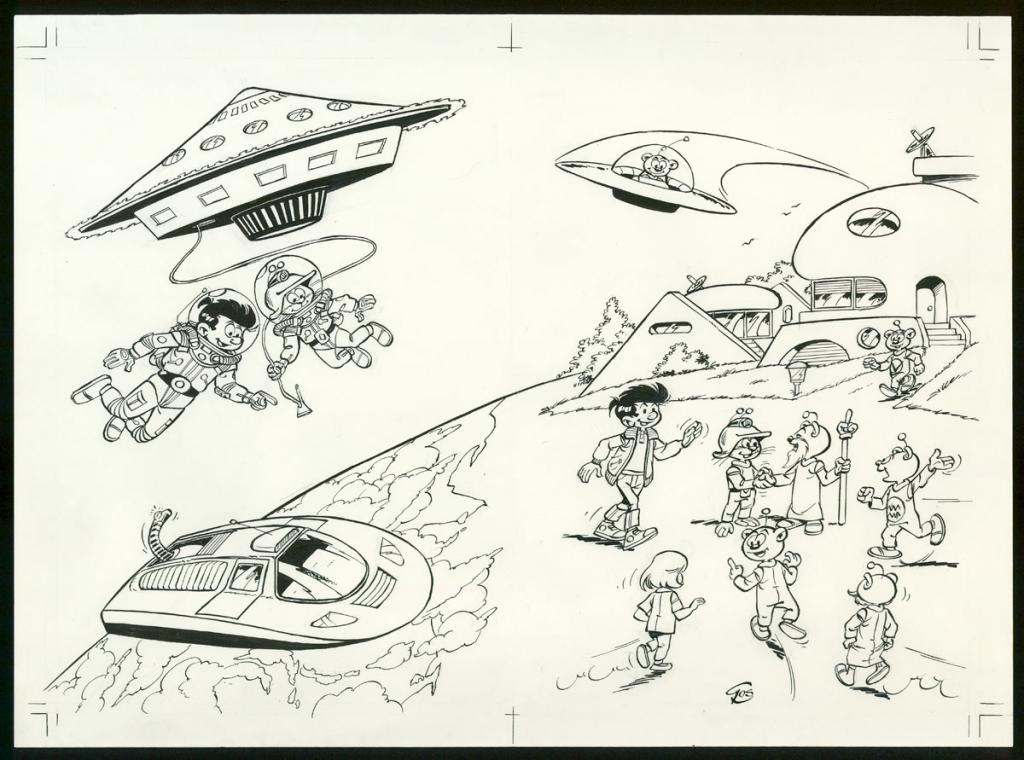 Illustration originale, projet de pages de gardes pour la réédition - Roland Gos - Encre de Chine sur papier - 5066