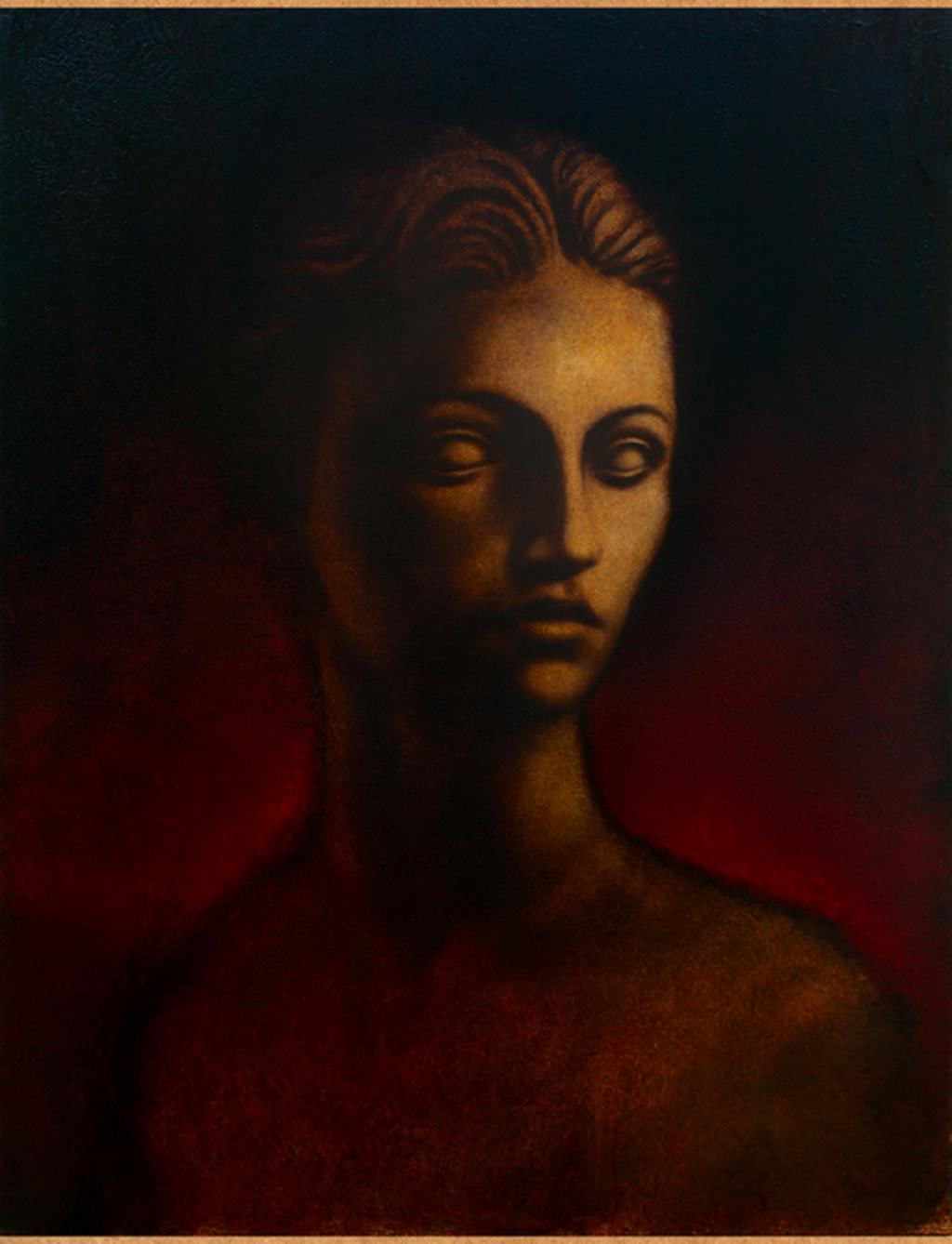 Planche originale n°74, page de fin. Marques de clous sur les 4 côtés - Régis Penet - Huile et crayon sur bois - 3631