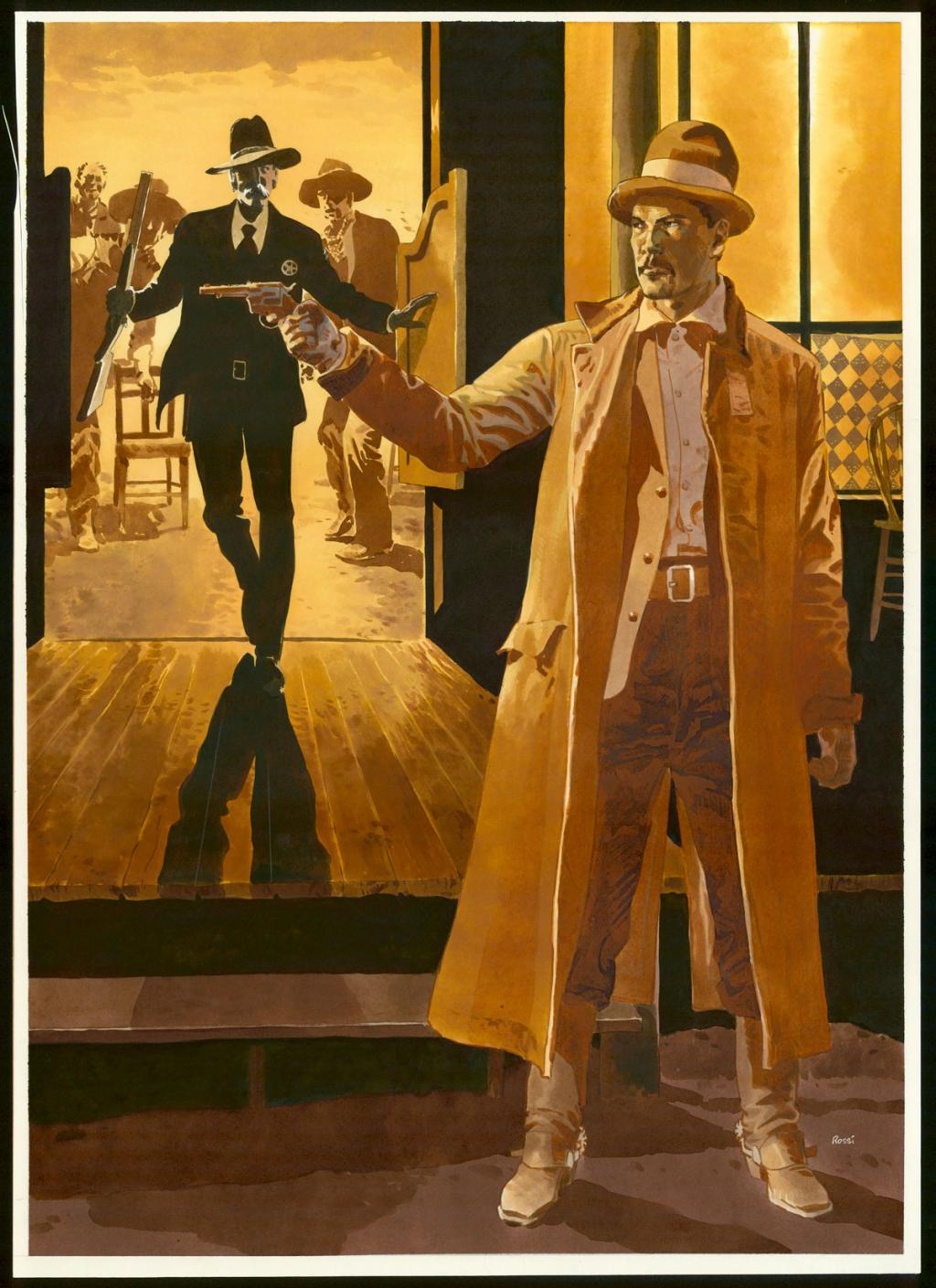 Illustration originale inédite, "Downtown - Christian Rossi - Aquarelle sur papier - 3522