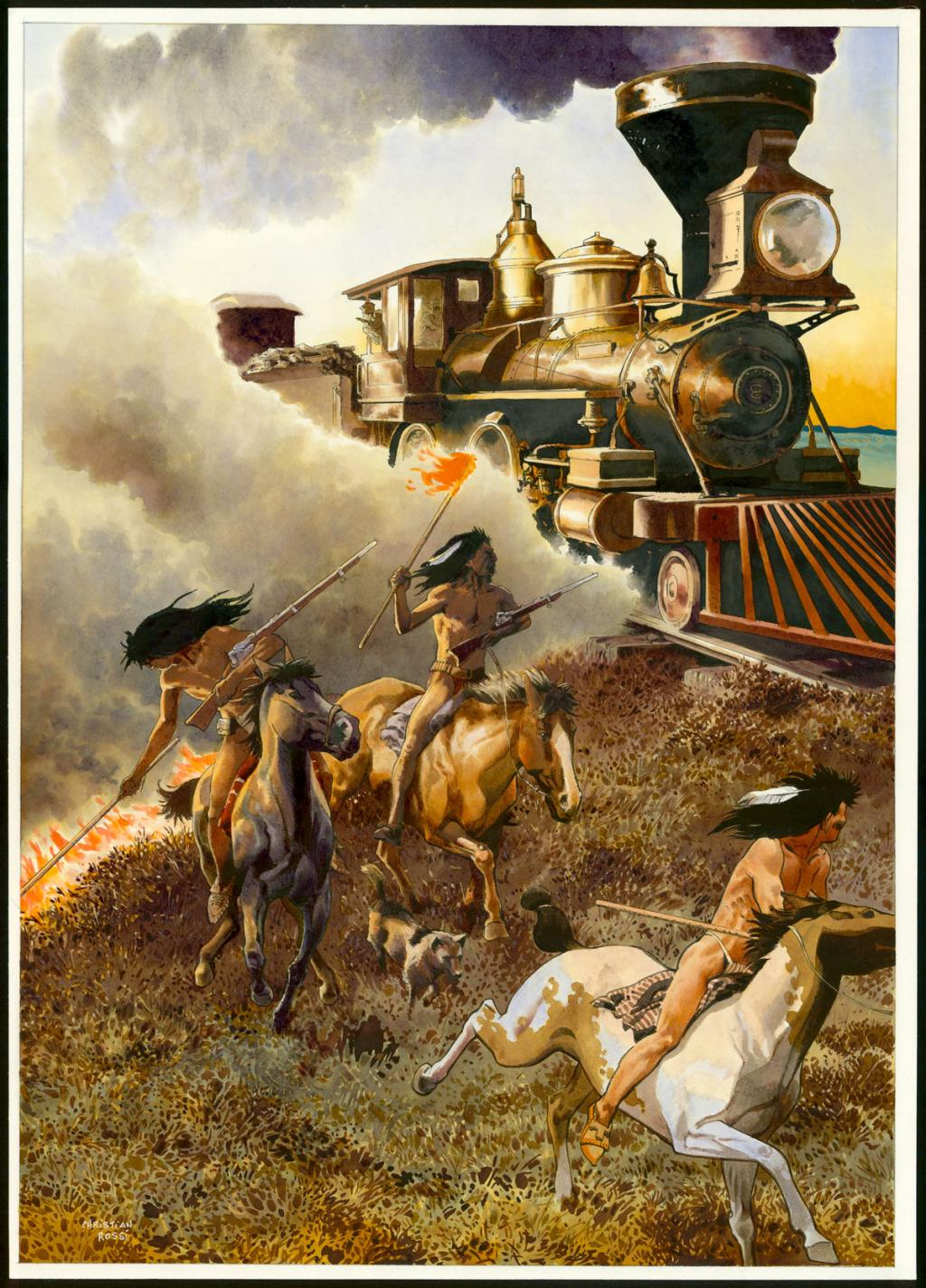 Illustration originale inédite, "Comanches - Christian Rossi - Aquarelle sur papier - 3521