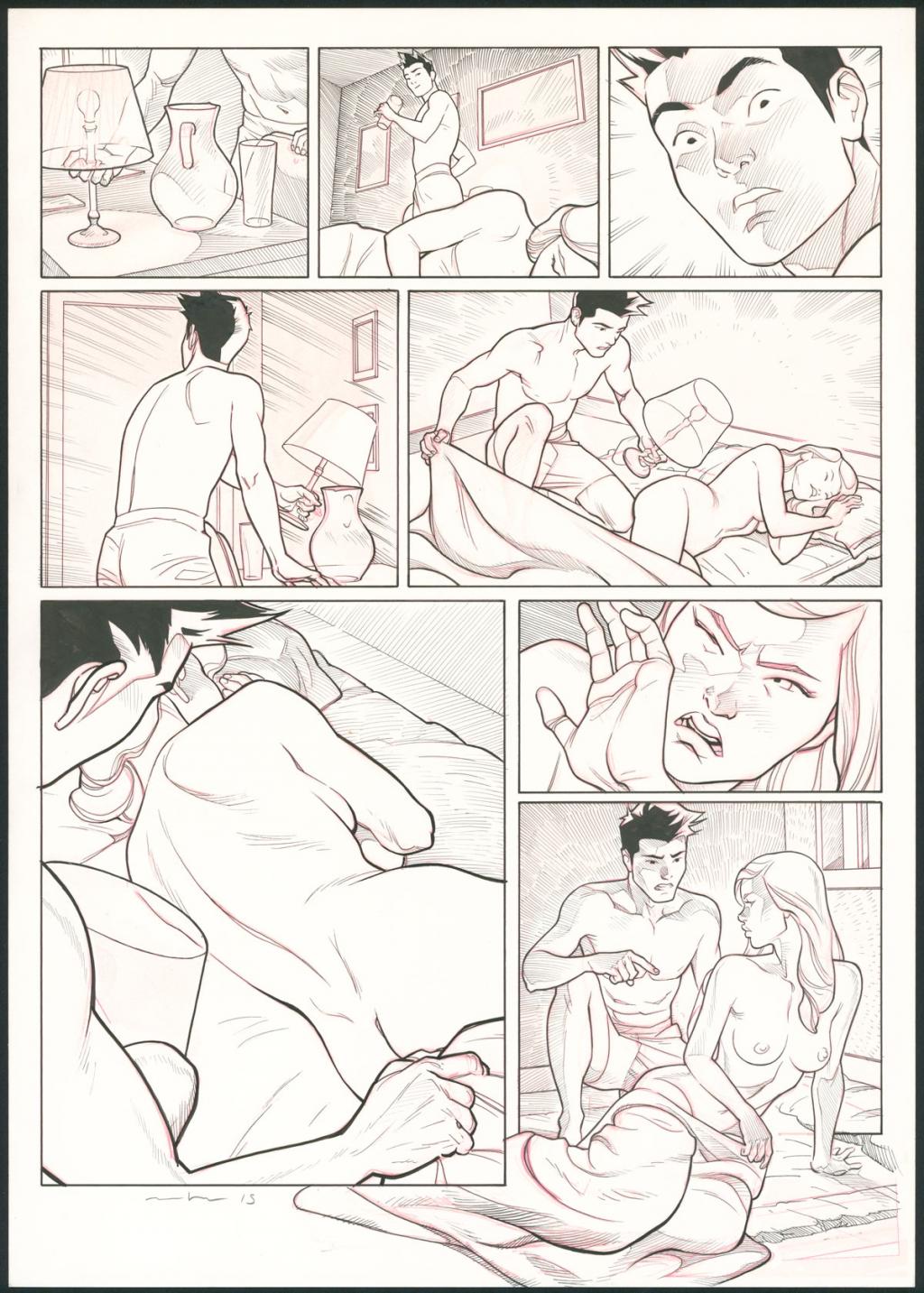 Planche originale - Marcial Toledano - Encre de Chine et crayon rouge sur papier - 3685