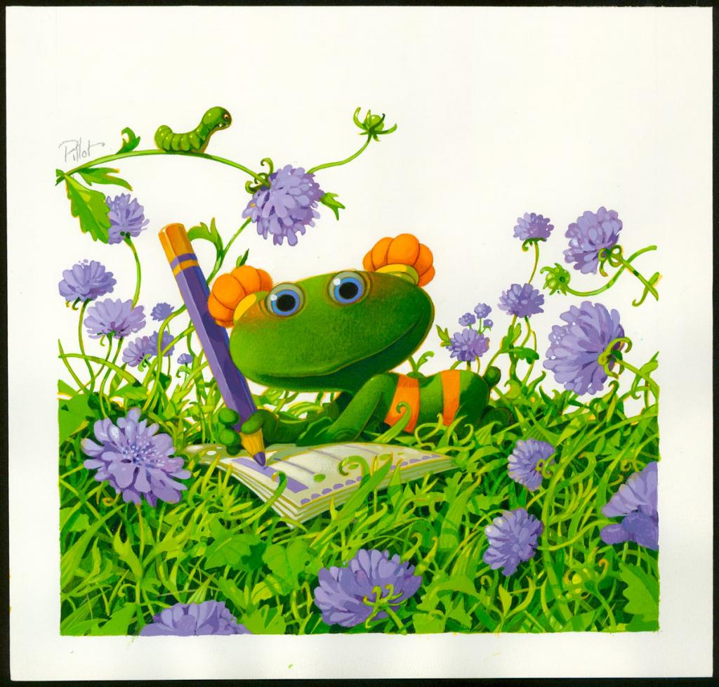 Illustration originale de  Lulu pour un livre d'apprentissage à la lecture - Frédéric Pillot - Acrylique rehaussée de craie - 6255