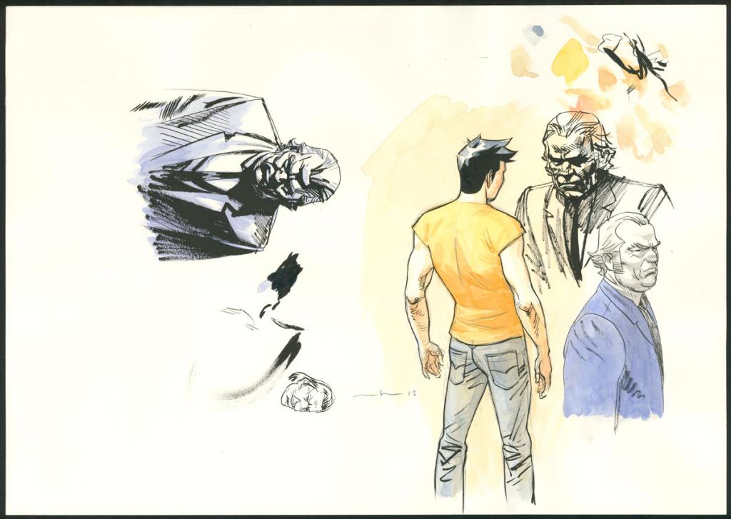 Illustration originale, étude de personnages - Marcial Toledano - Encre de Chine et encre de couleur sur papier - 3651