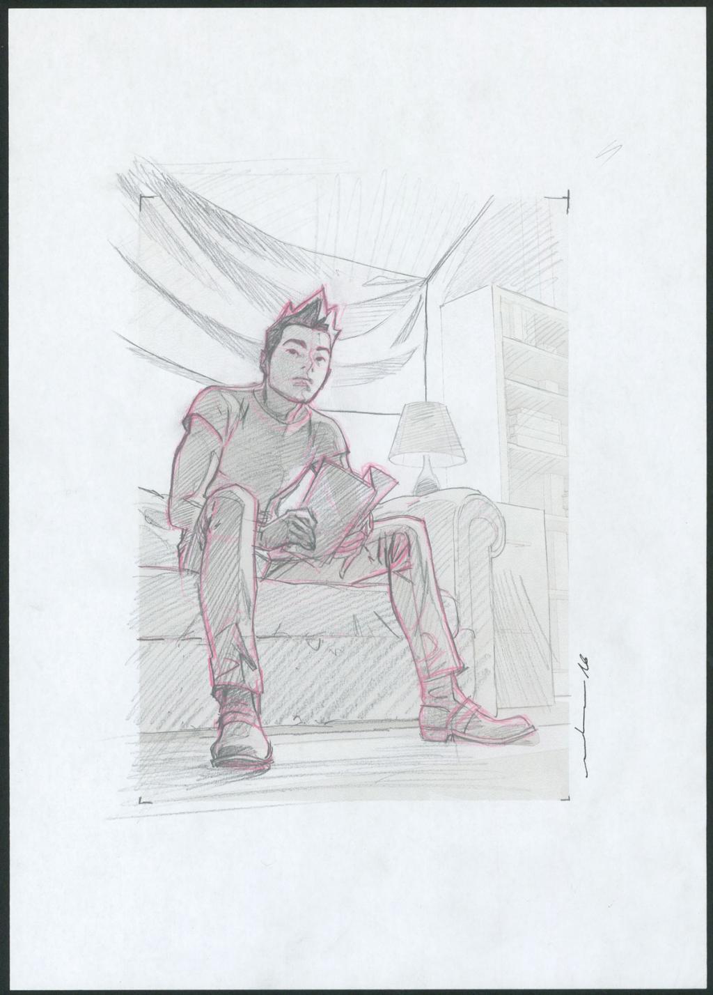 Illustration originale - Marcial Toledano - Mine de plomb et crayon de couleur - 3654