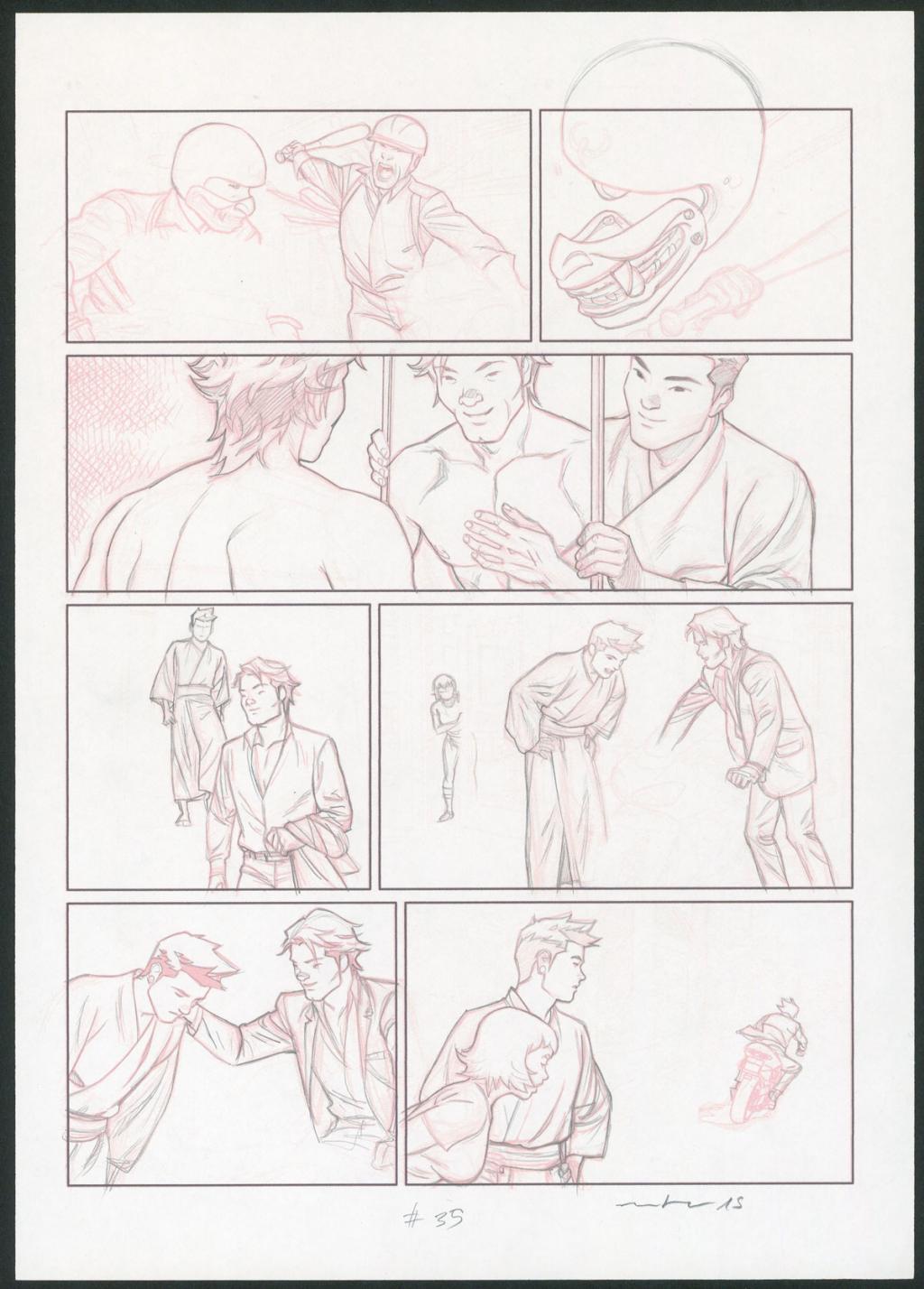 Crayonné original de la planche n°35 - Marcial Toledano - Crayon et crayons de couleur sur papier - 3658