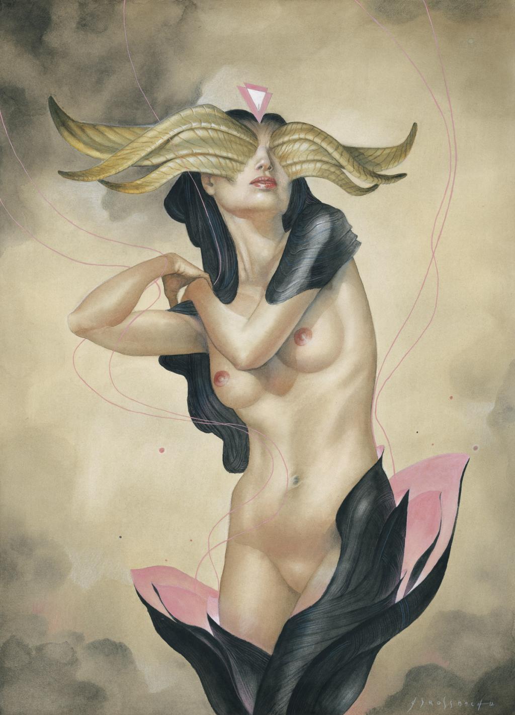 Illustration originale intitulée Tulipo, utilisée en couverture du catalogue d'exposition Mother - Jean-Sébastien Rossbach - Aquarelle et gouache  - 3782