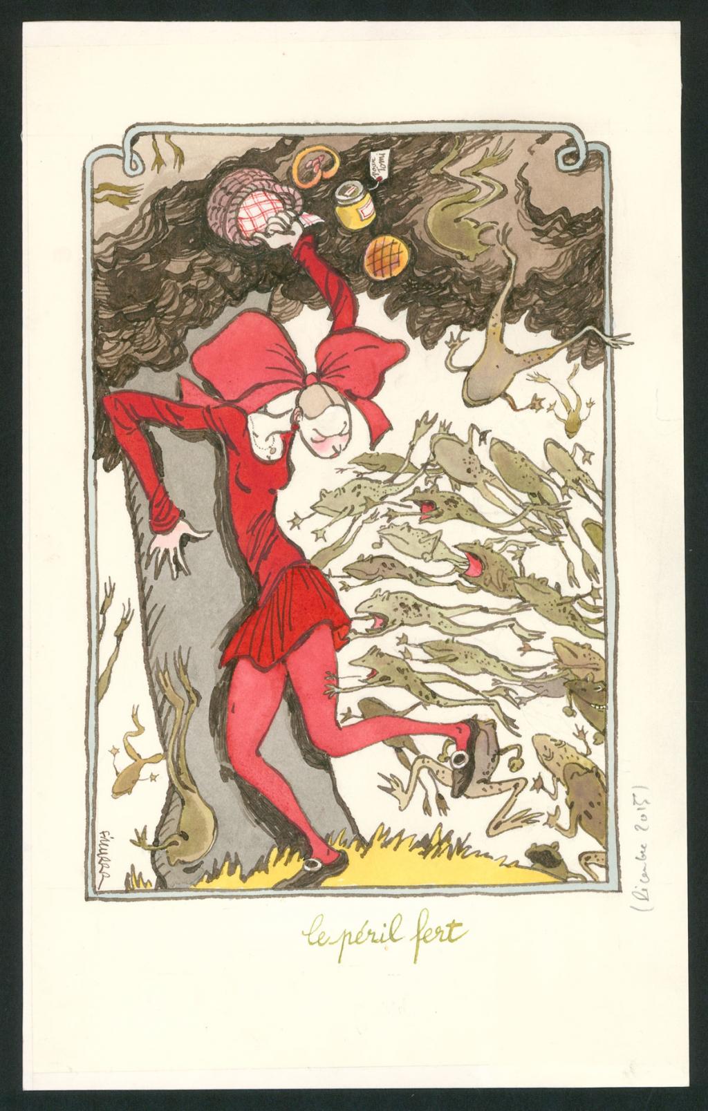 Illustration originale - Hommage à Tomi Ungerer - le péril fert - F'murr - Encre de couleur sur papier - 3697