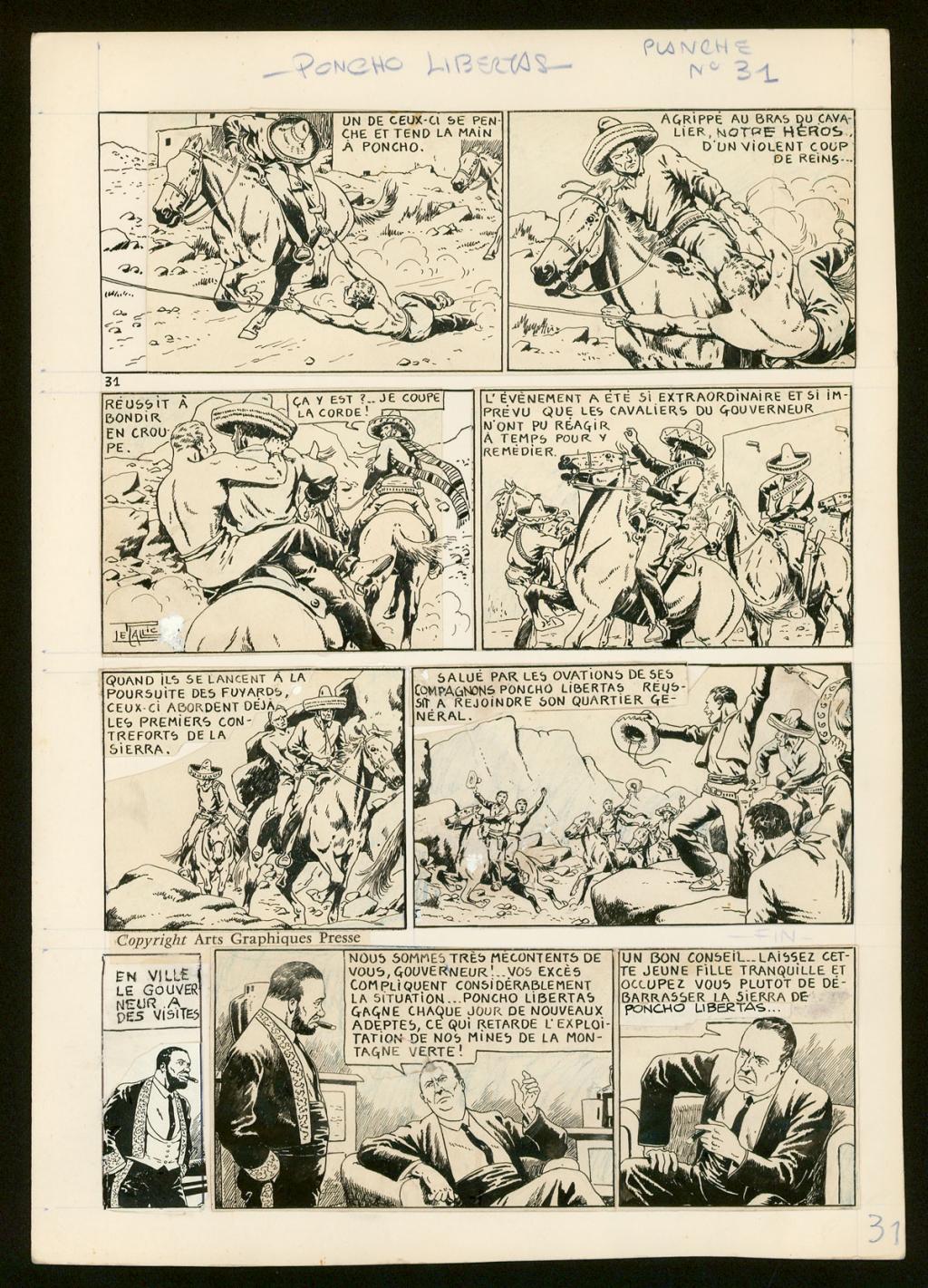 Planche originale n°31 parue dans coq Hardi en 1944 puis album Glenat 1977 - Le Rallic - Encre de Chine et crayon bleu sur papier - 3482