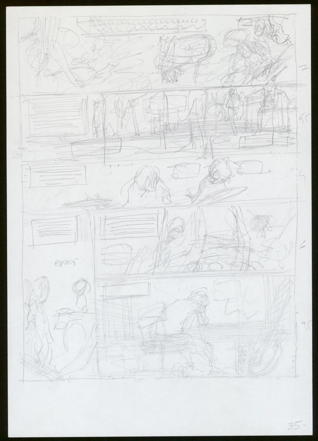 Planche originale n°35 et son crayonné préparatoire - Eric Cartier - Mine de plomb et encre de Chine sur papier - 3789