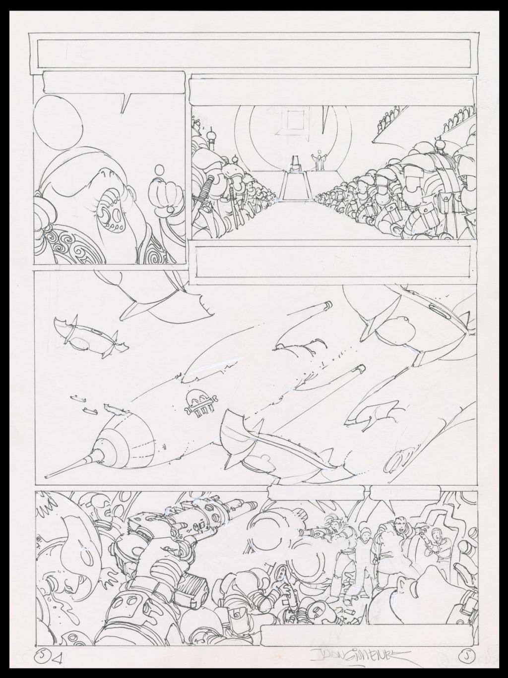 Planche originale n°5 accompagnée de sa première étape - Juan Gimenez - Technique mixte - 4399